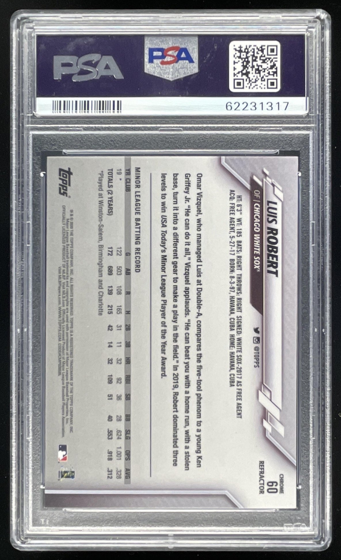 2020 Topps Chrome Sepia Refractor #60 Luis Robert RC PSA 10
