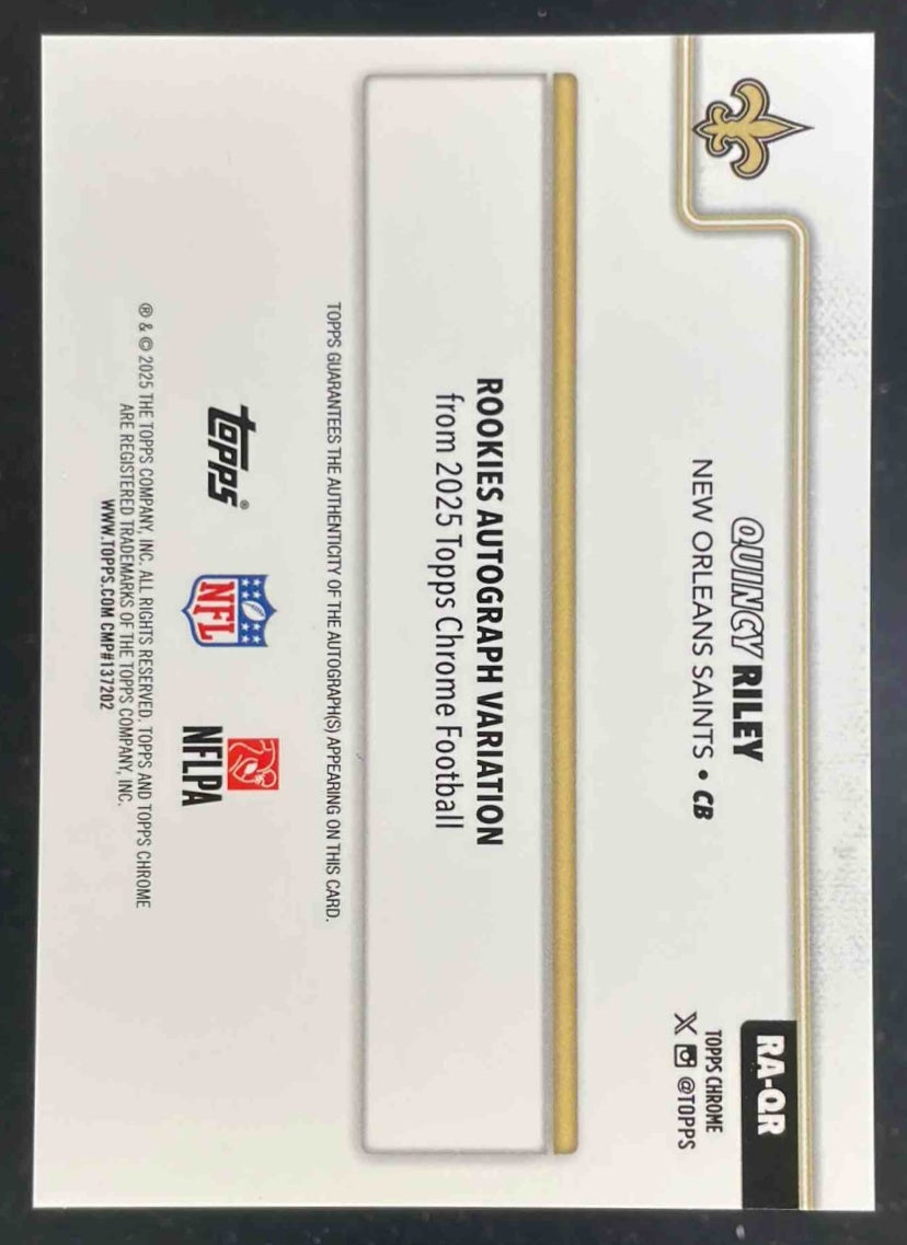 2025年QDT 50 Vol. 1〜12 2025 Topps Chrome Gold #RA-QR Quincy Riley RC Auto /50 – Burbank Cards