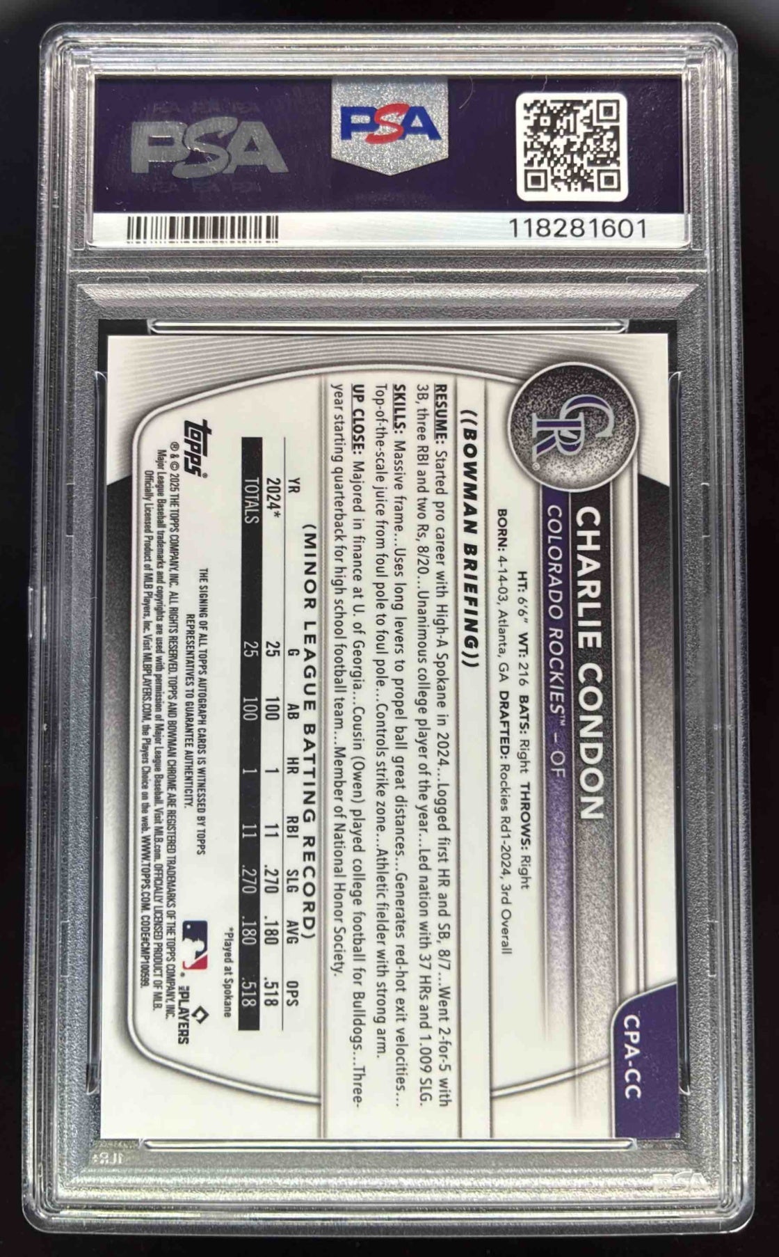 2025 Bowman Chrome Blue X-Fractor #CPA-CC Charlie Condon RC
