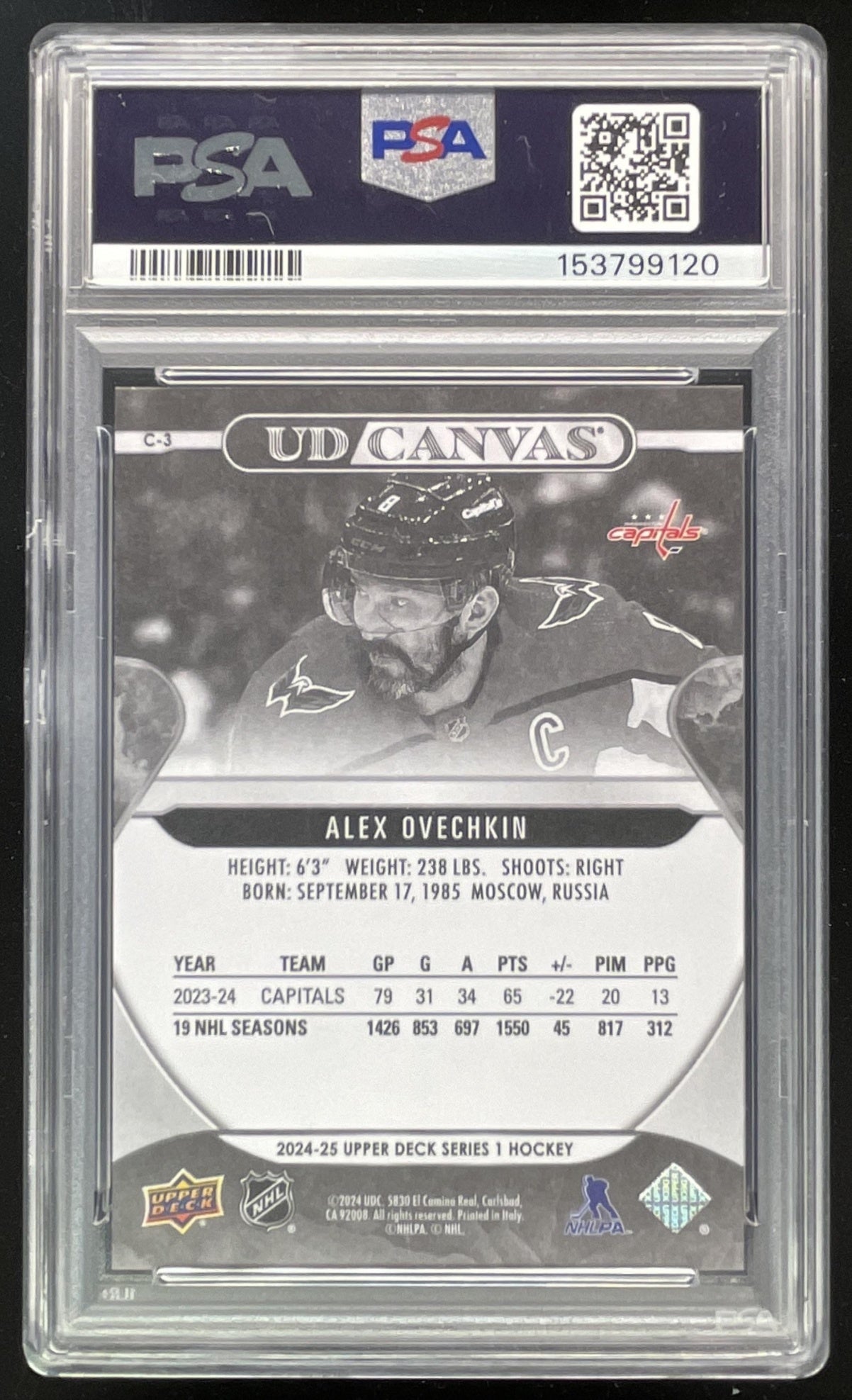 2024-25 Upper Deck UD Canvas Black and White #C-3 Alex Ovechkin PSA 10 –  Burbank Cards