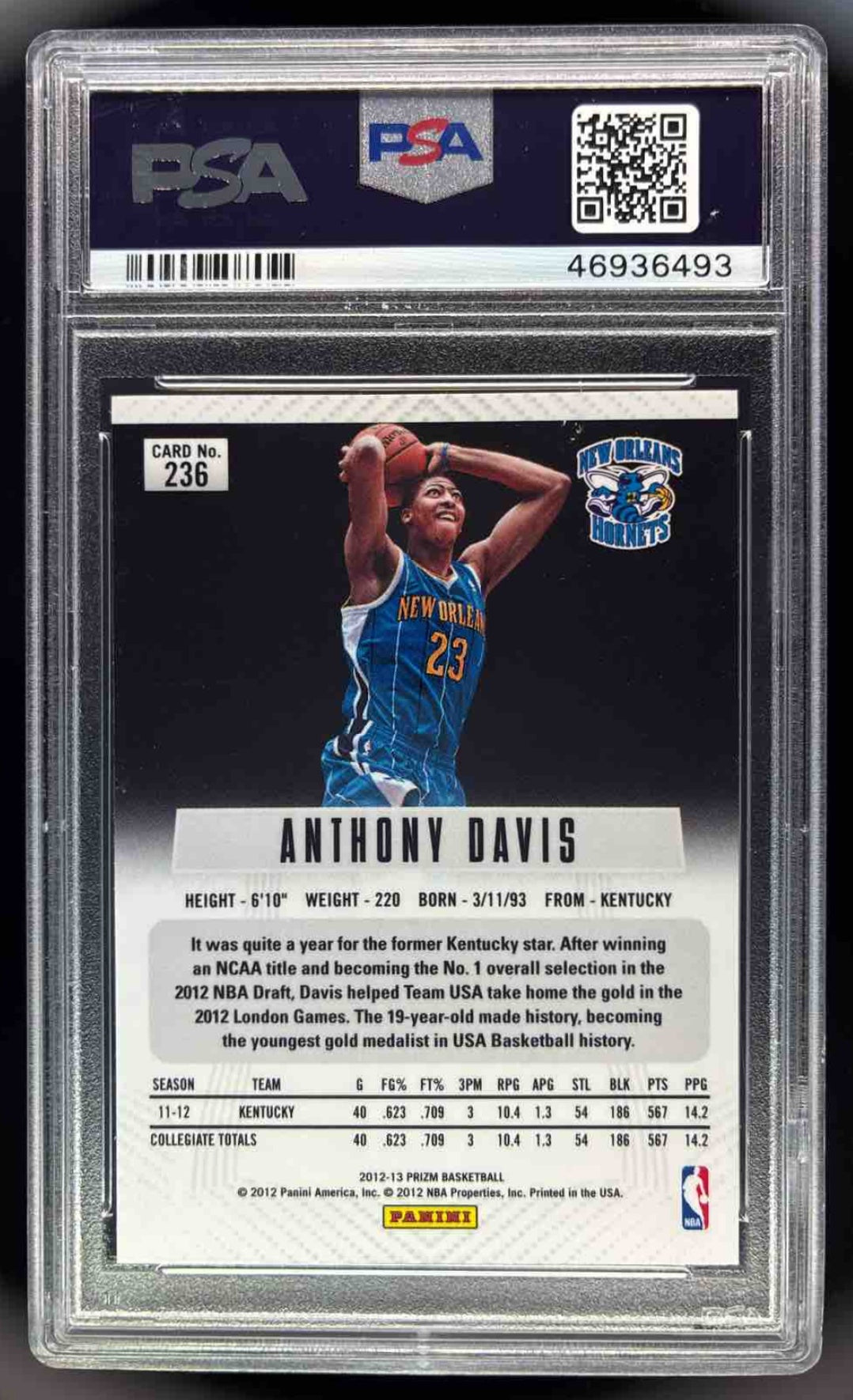 2012-13 Panini Prizm #236 Anthony Davis RC PSA 10 – Burbank