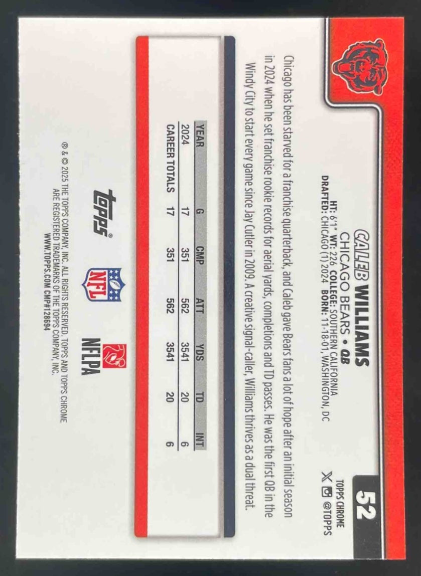 2025 Topps Chrome Etch Variation #52 Caleb Williams SSP – Burbank