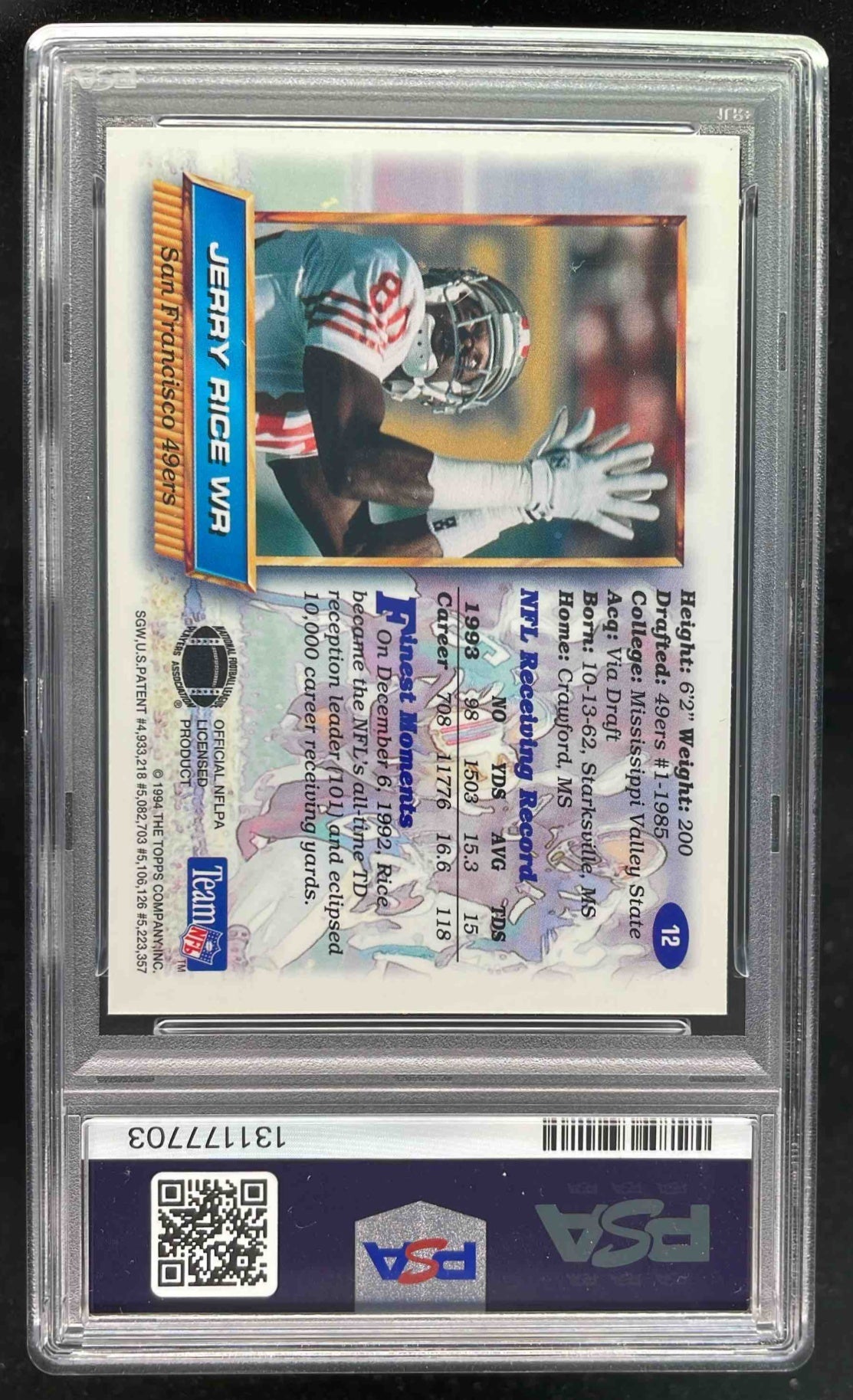1994 Topps Finest Refractors #12 Jerry Rice PSA 9 – Burbank Cards