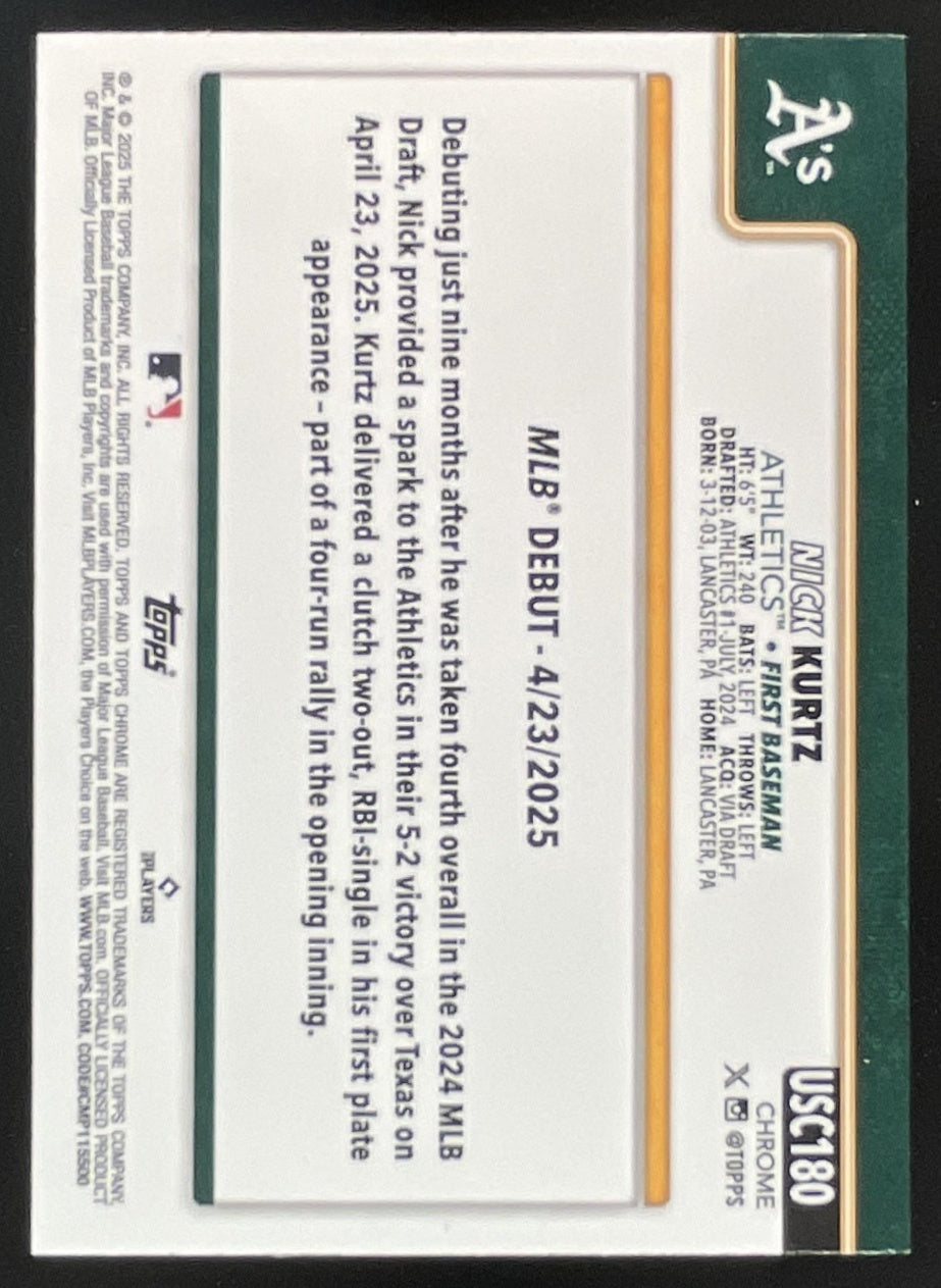 2025 Topps Chrome Update Green Wave Refractor #USC180 Nick Kurtz