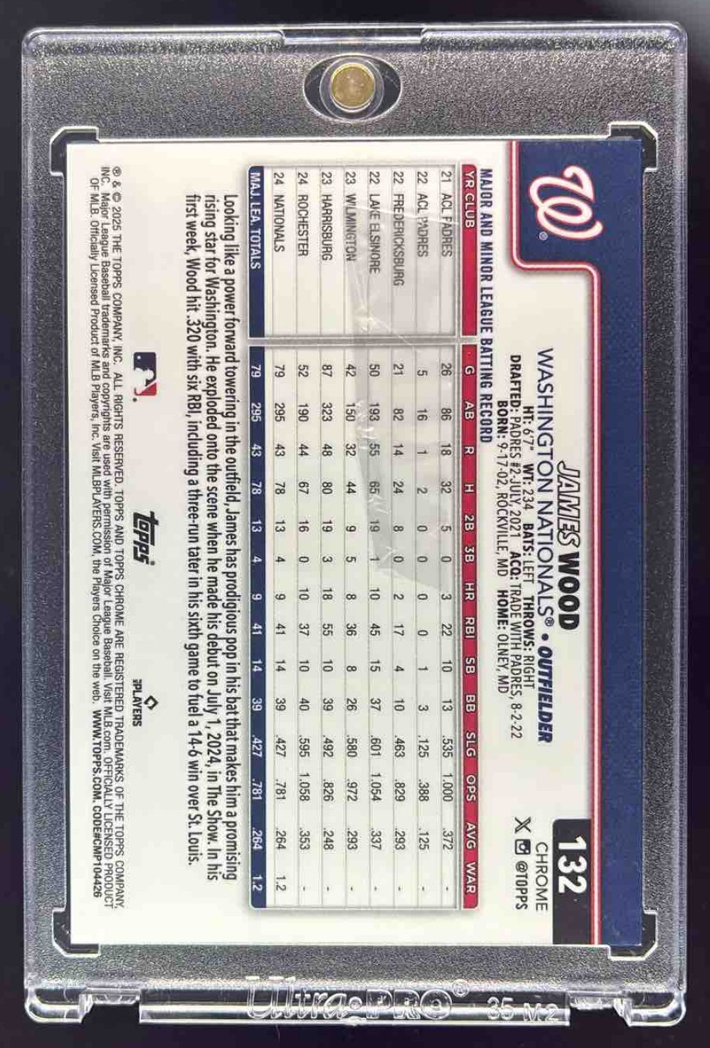 2025 Topps Chrome Orange Geometric Refractor #132 James Wood RC