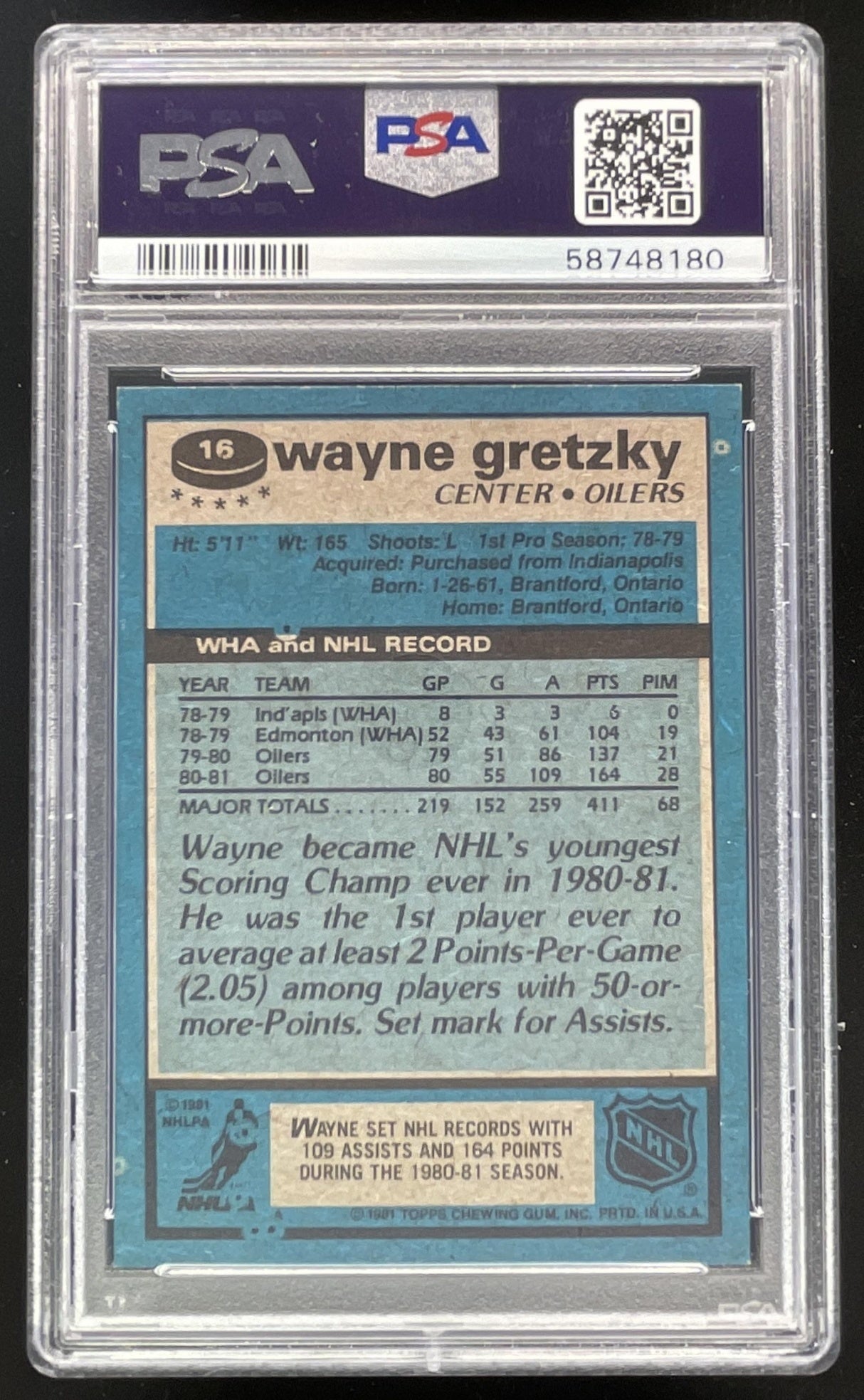 1981-82 Topps #16 Wayne Gretzky PSA 9 Burbank Cards 1981-82 Topps #16 Wayne Gretzky PSA 9 Burbank Cards