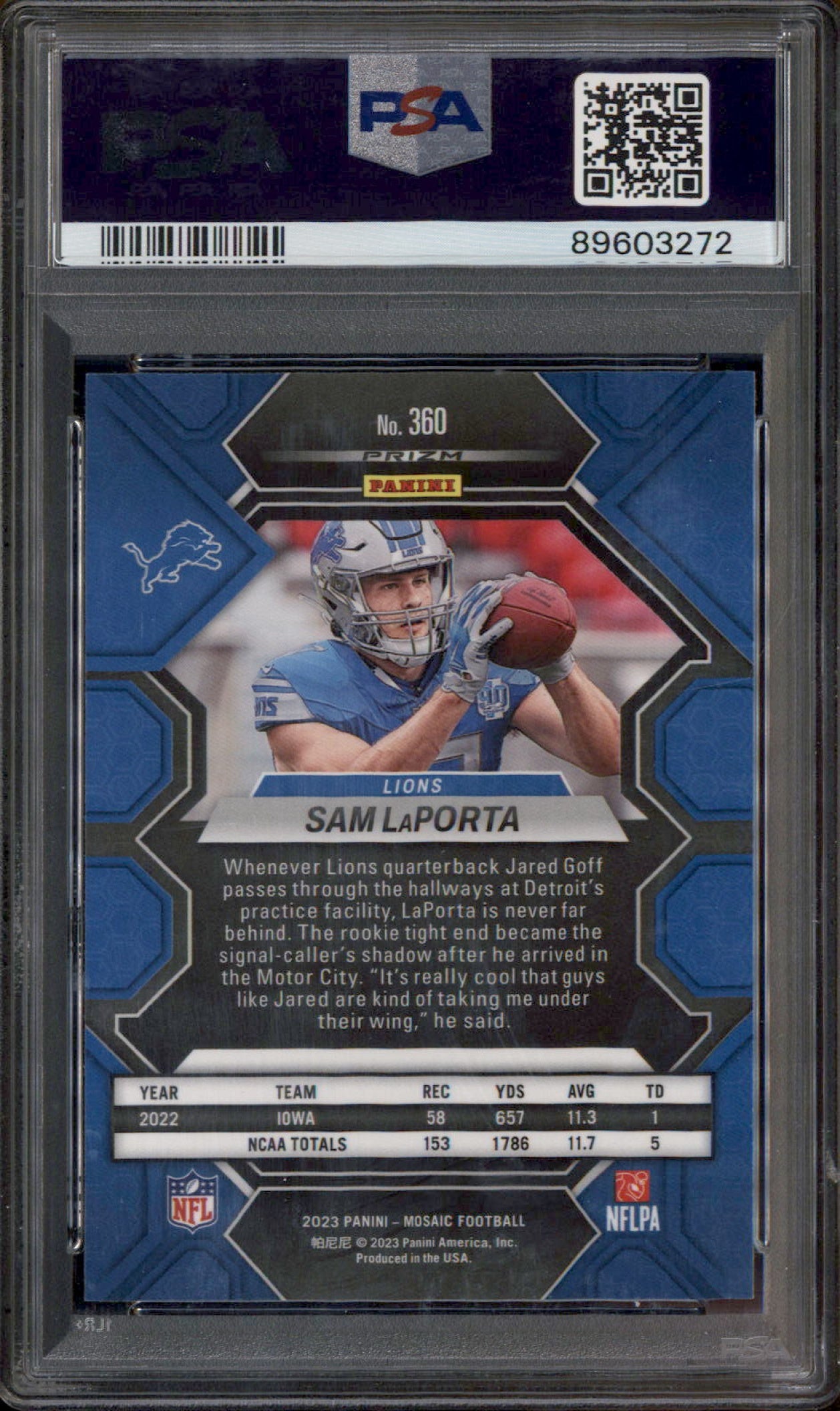 2023 Panini Mosaic Mosaic #360 Sam LaPorta RC PSA 10