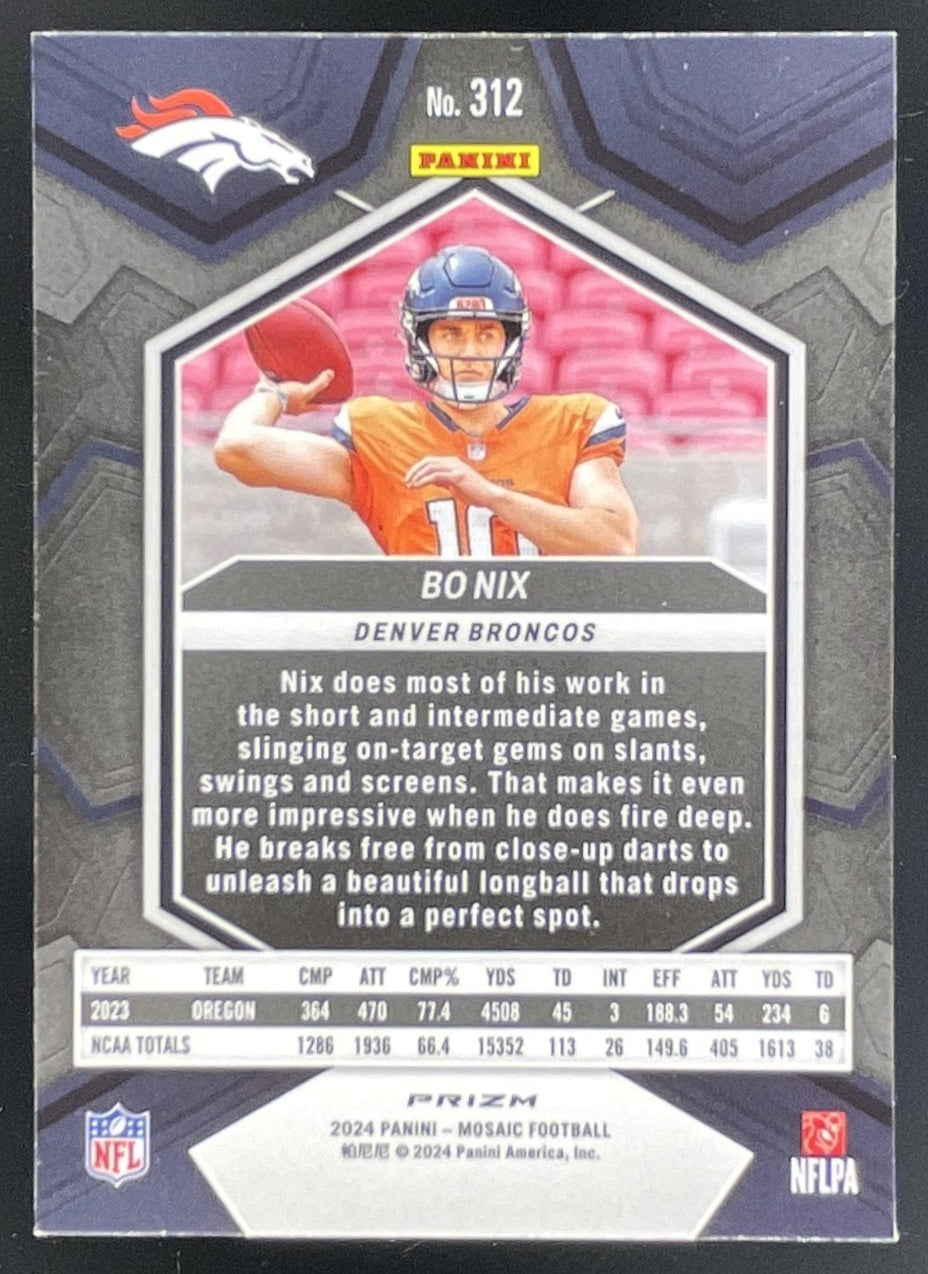 2024 Panini Mosaic Silver Prizm #312 Bo Nix RC – Burbank Cards
