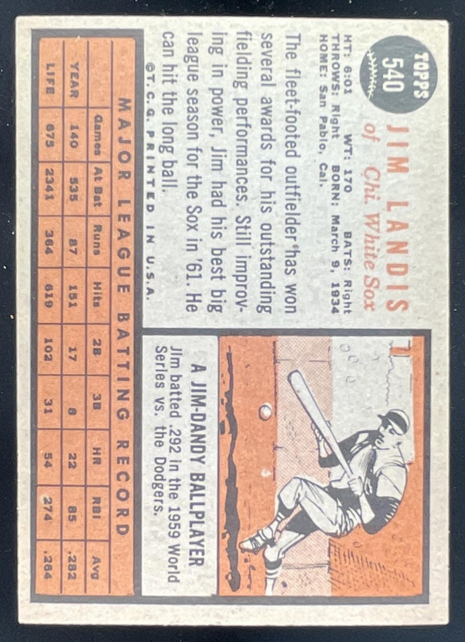 1962 Topps #540 Jim Landis – Burbank Cards