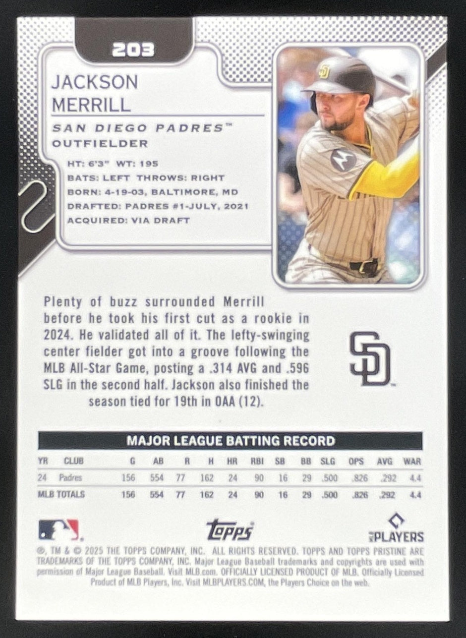 2025 Topps Pristine Gold Refractor #203 Jackson Merrill /50