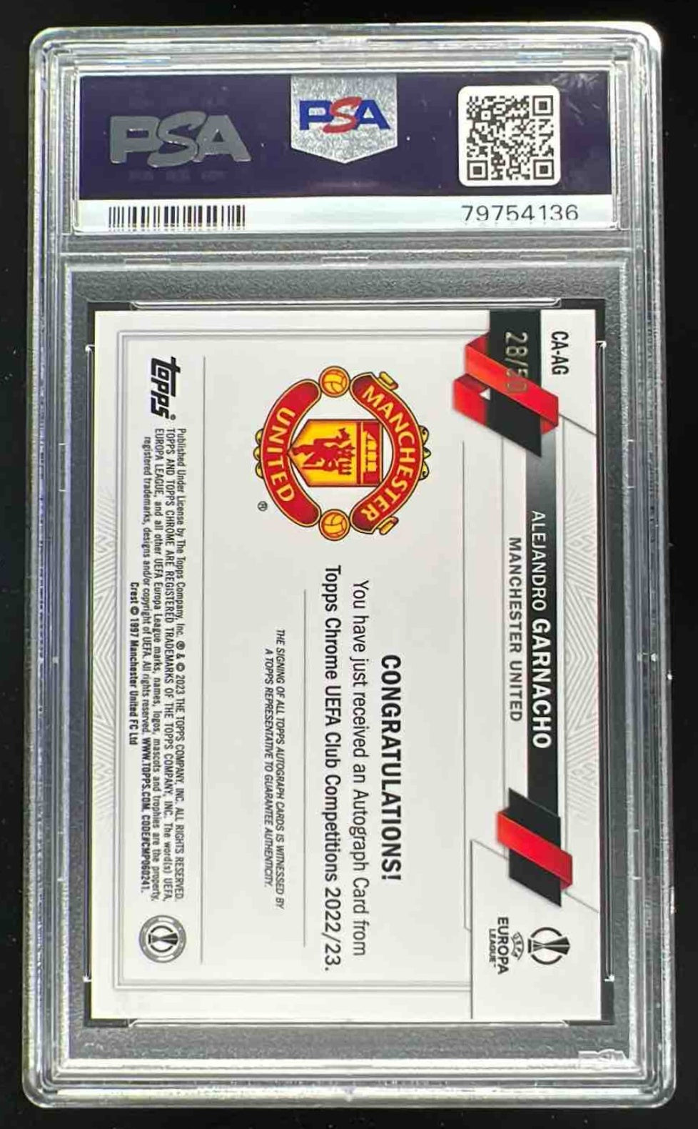 2022 Topps Chrome Rookie Autograph Gold Alejandro Garnacho RC Auto