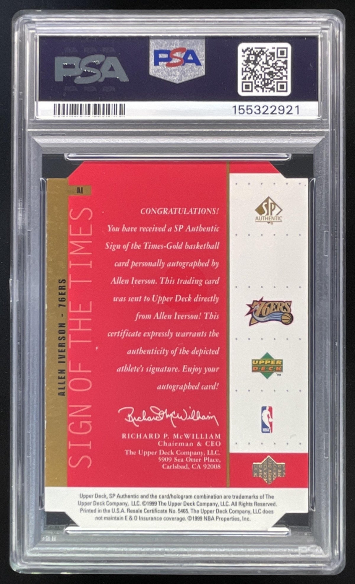 1998-99 SP Authentic Sign of the Times Gold #AI Allen Iverson Auto