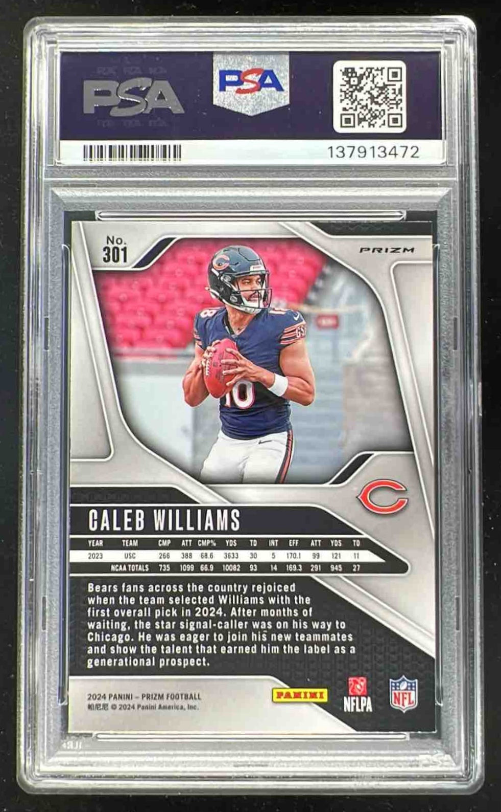 2024 Panini Prizm Silver Prizm #301 Caleb Williams RC PSA 10
