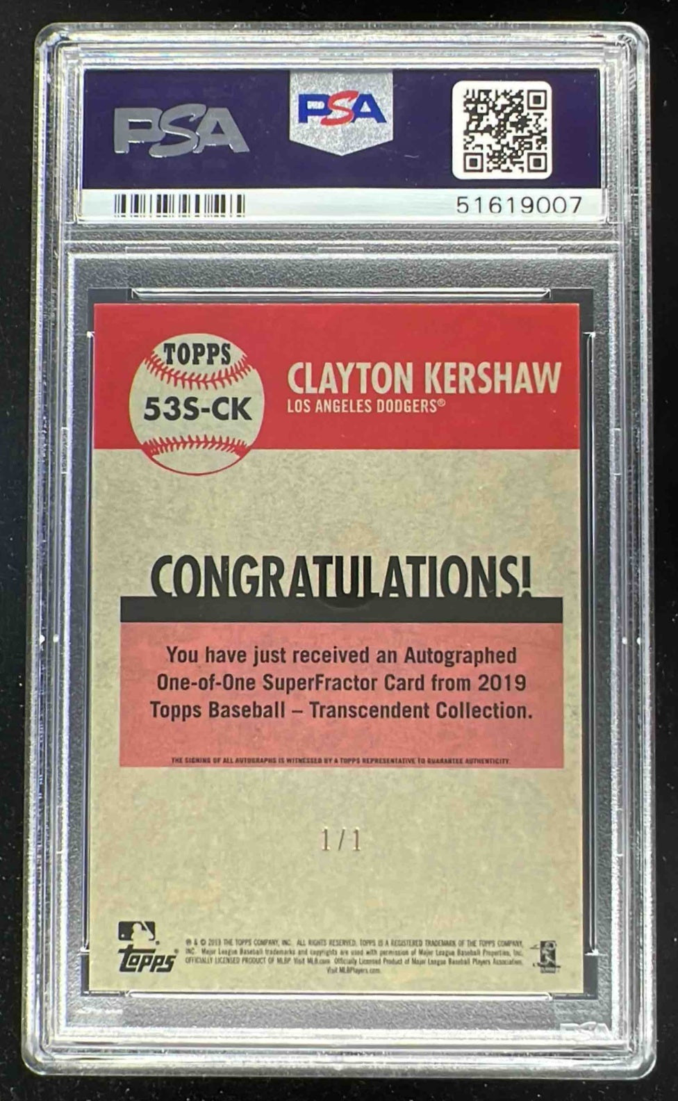 2019 Transcendent Collection 1953 SuperFractor Clayton Kershaw