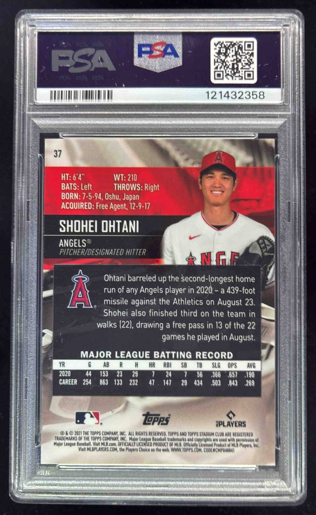 大谷翔平 2021 Topps Stadium Club Chrome 2021 Topps Stadium Club Chrome #37b Shohei Ohtani PSA 8