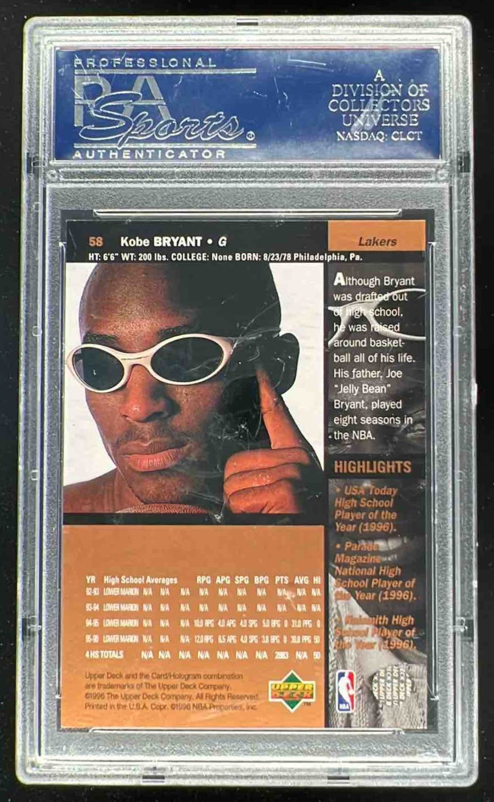 1996-97 Upper Deck #58 Kobe Bryant RC PSA 10 – Burbank Cards