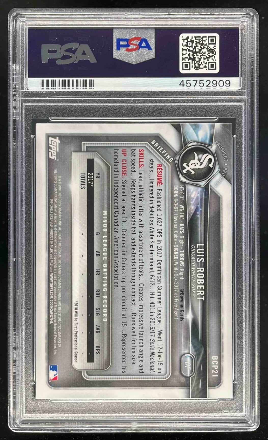 2018 Bowman Chrome Prospects #BCP21 Luis Robert PSA 10 – Burbank Cards