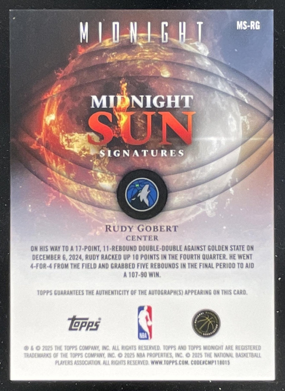 Get Off the Internet ポストカード Marcus Kraft 2025-26 Topps Midnight Midnight Sun Equinox #MS-RG Rudy Gobert