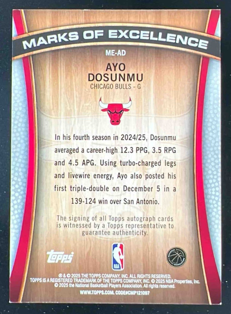 2025-26 Topps Marks of Excellence #ME-AD Ayo Dosunmu Auto