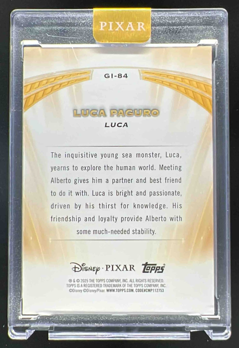 2025 Topps Pixar Gold Golden Icons Encased #GI-84 Luca Paguro /100