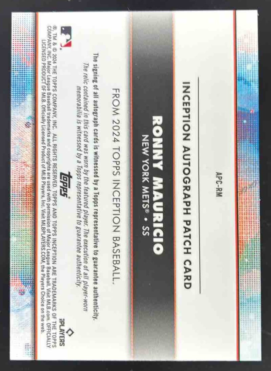 2024 Topps Inception Autograph Patch Cards Aqua #RM Ronny Mauricio