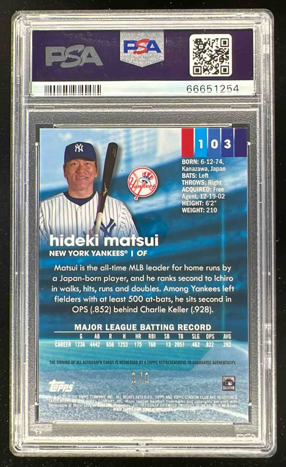 2020 Topps Stadium Club Chrome SuperFractor #103 Hideki Matsui