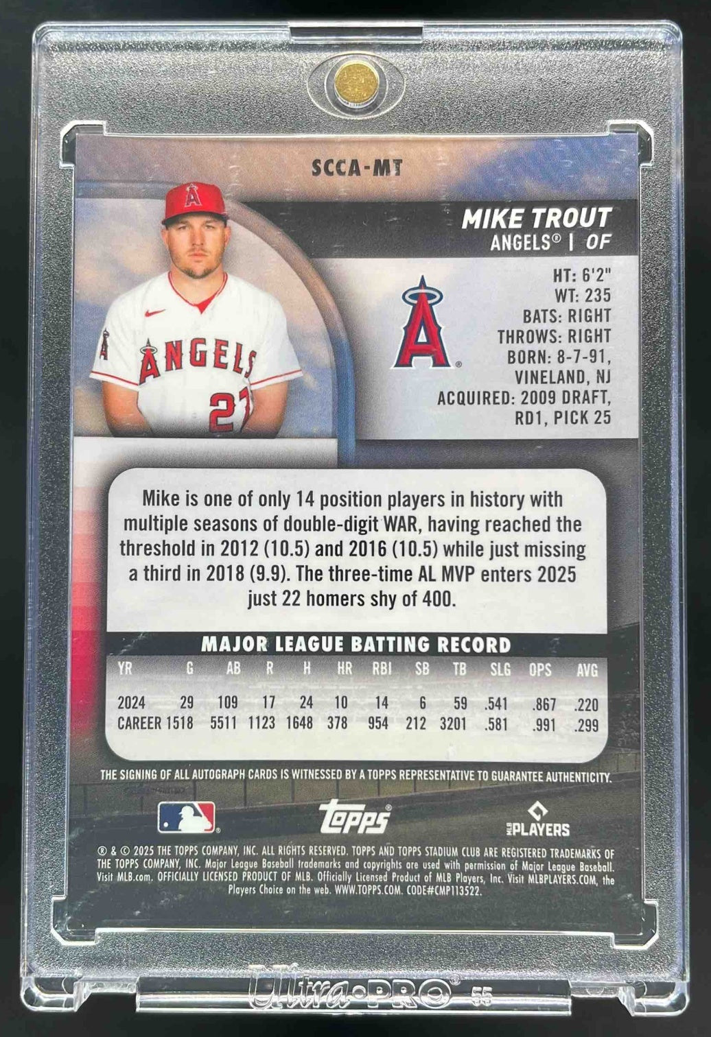 2025 Topps Stadium Club Chrome Autograph #SCCA-MT Mike Trout Auto