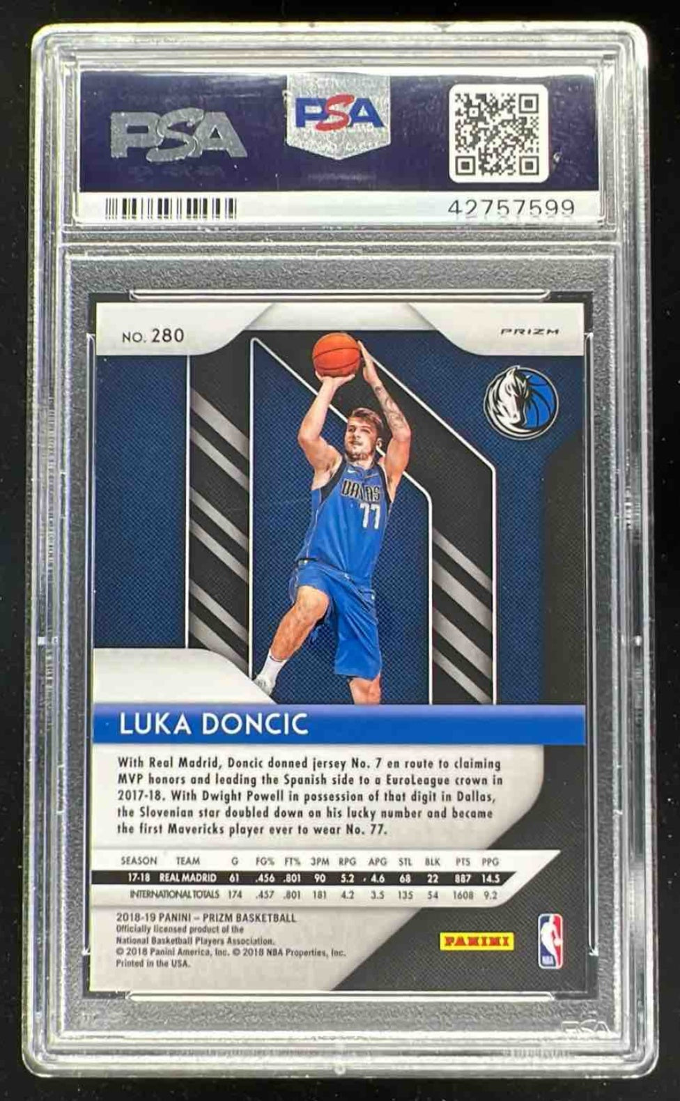 2018-19 Panini Prizm Prizms Silver #280 Luka Doncic RC PSA 10