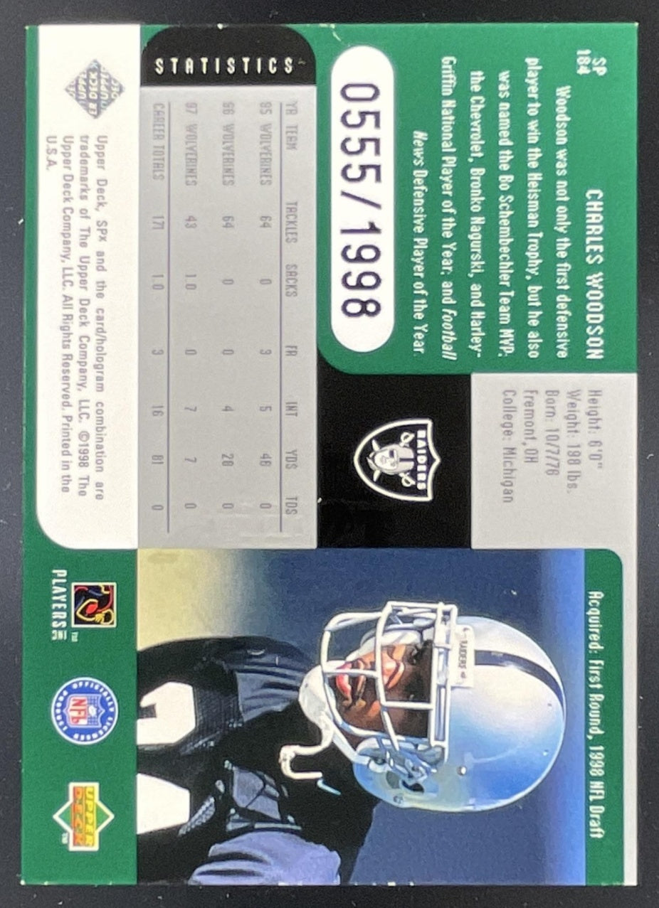 1998 SPx Finite #184 Charles Woodson RC /1998 – Burbank Cards