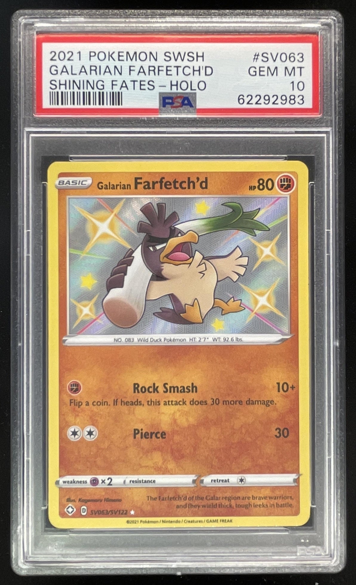 2021 Pokemon Sword & Shield Shiny Vault #SV063 Galarian Farfetch d PSA Burbank Cards 2021 Pokemon Sword & Shield Shiny Vault #SV063 Galarian Farfetch d PSA Burbank Cards