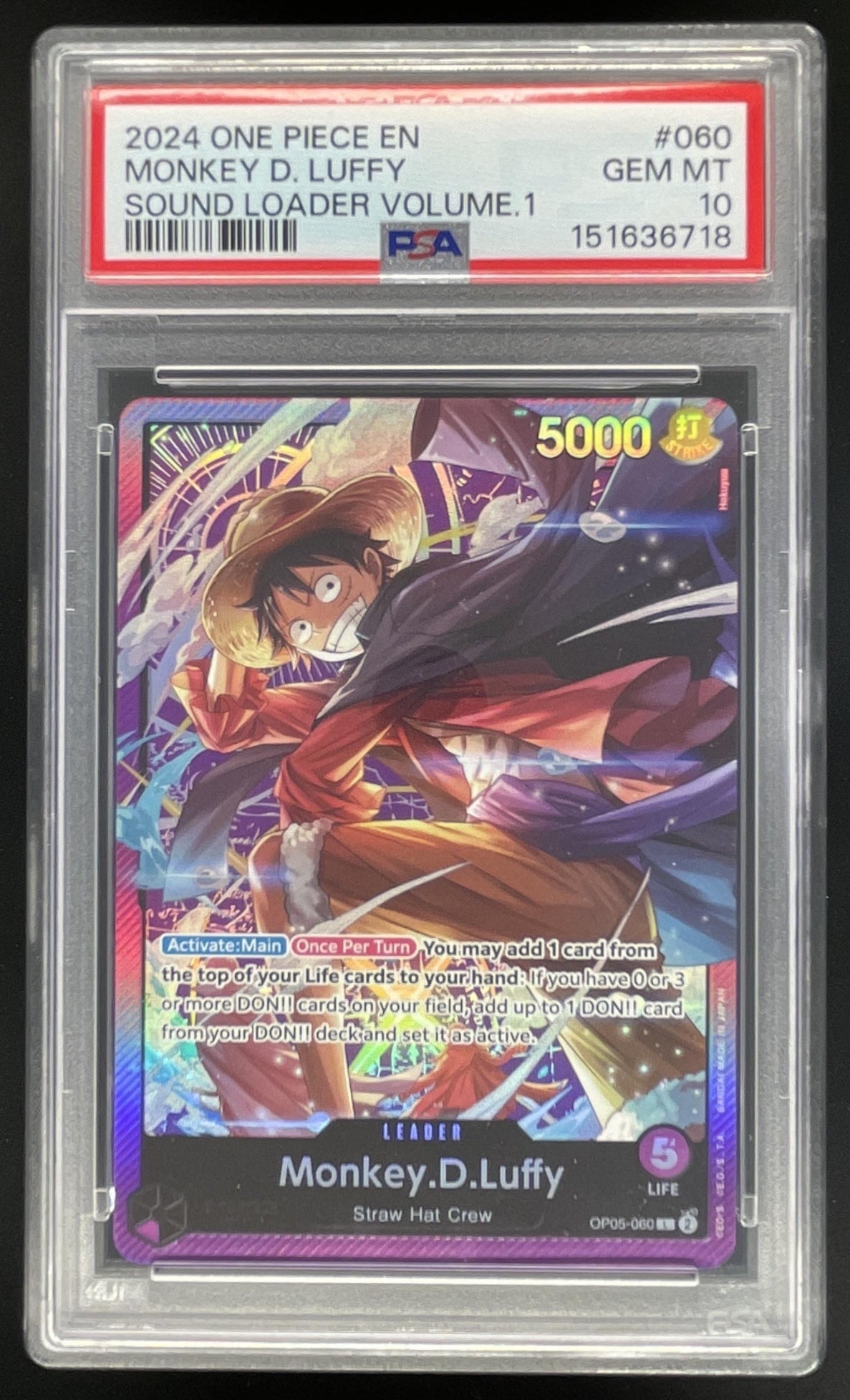 psa graded one piece cards 2024 One Piece EN Sound Loader Volume 1 #060 Monkey D Luffy PSA 10 –  Burbank Cards