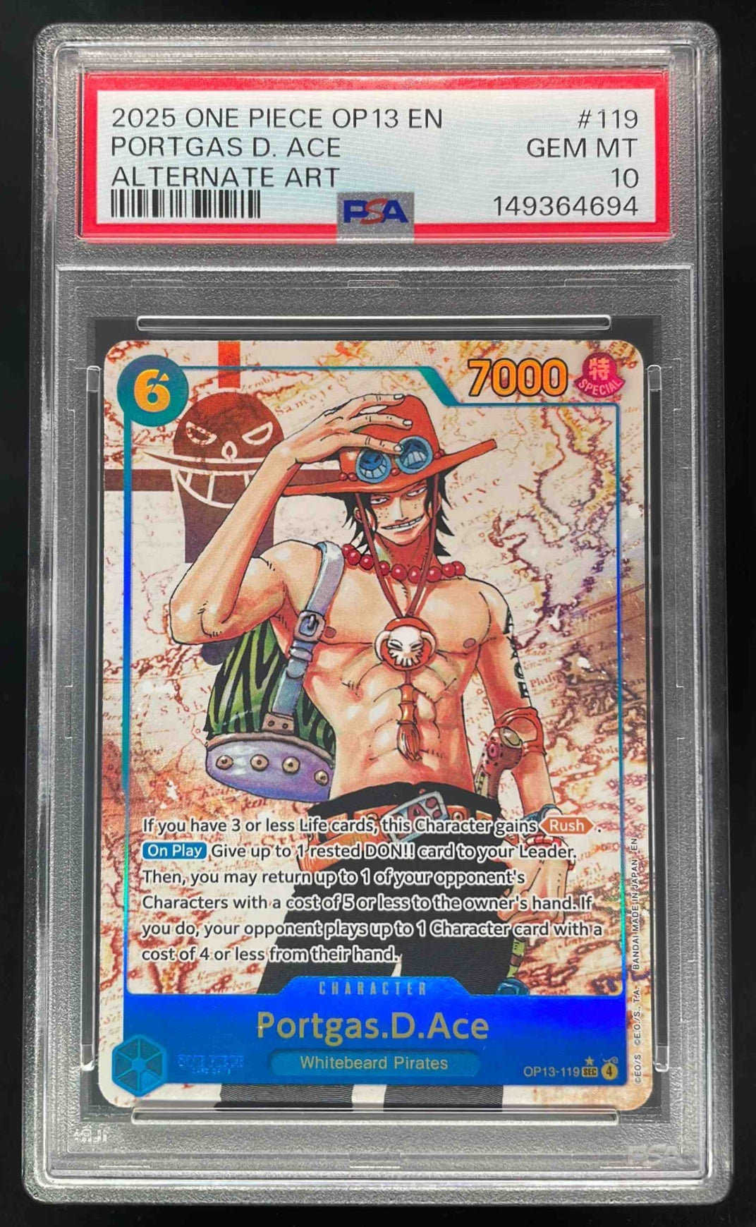 2025 One Piece OP13 EN #119 Portgas D Ace Alternate Art PSA 10