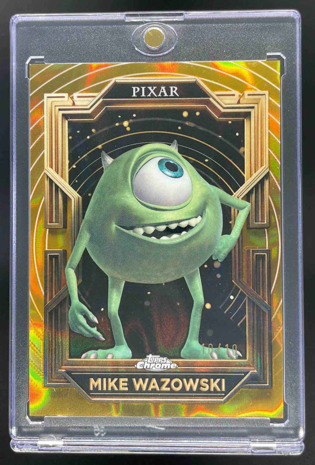 2025 Topps Pixar Gold Gilded Pixar Gold Lava Etch Refractor Mike