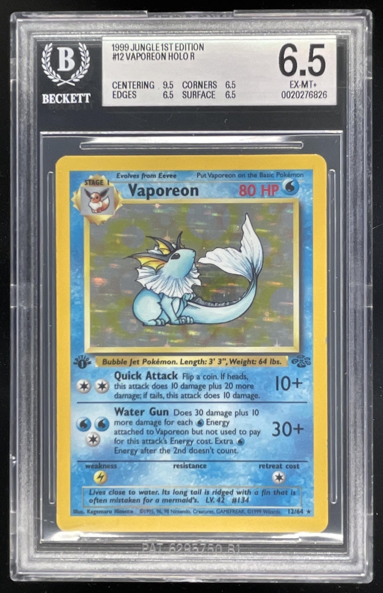 1999 Pokemon Jungle 1st Edition #12/64 Vaporeon BGS 6.5 – Burbank
