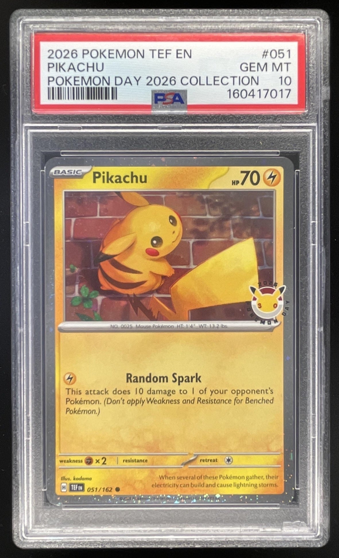 2026 Pokemon TEF EN Pokemon Day Collection #051 Pikachu PSA 10