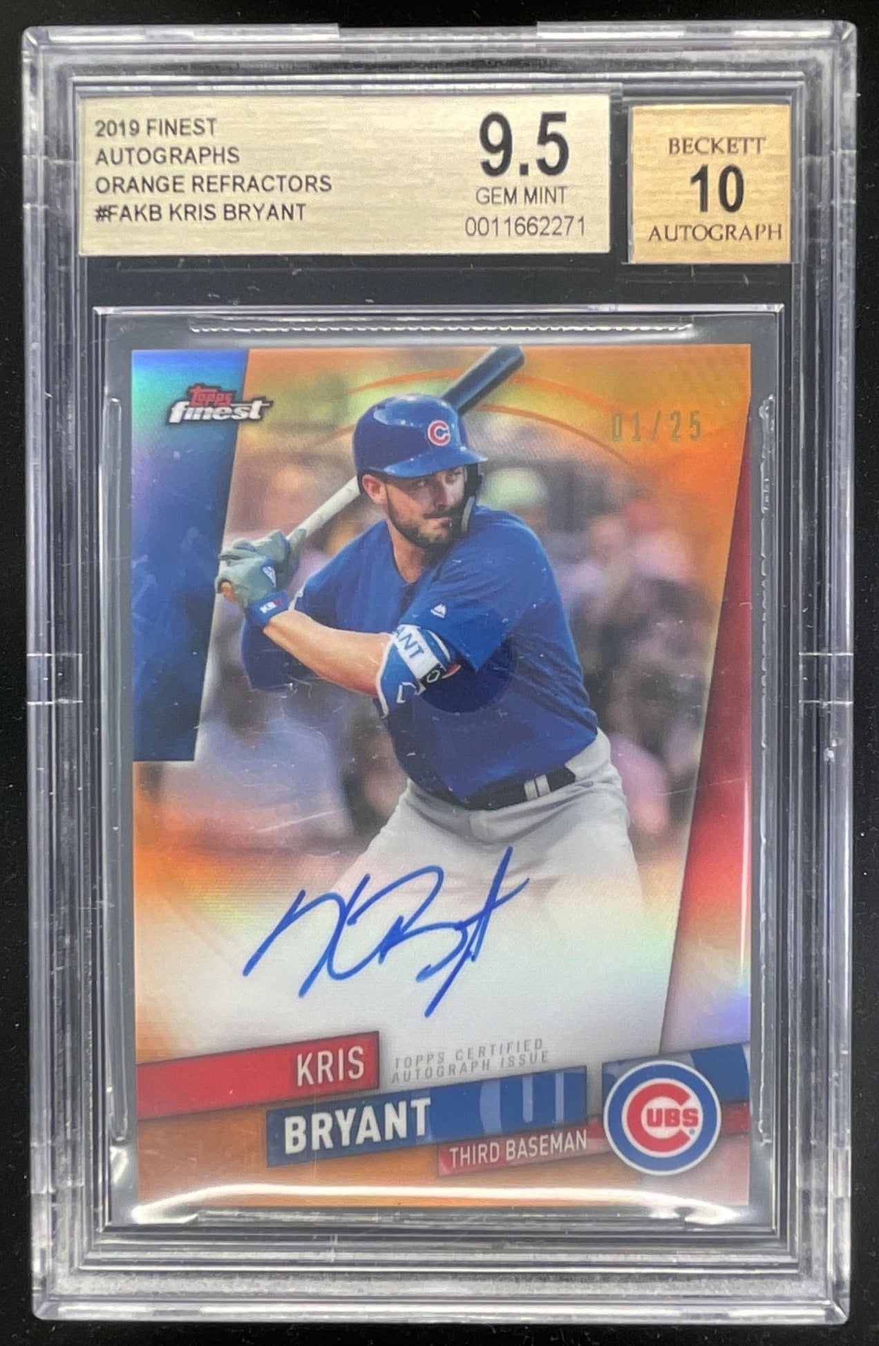 2019 Topps Finest Autographs Orange #FA-KB Kris Bryant Auto /25