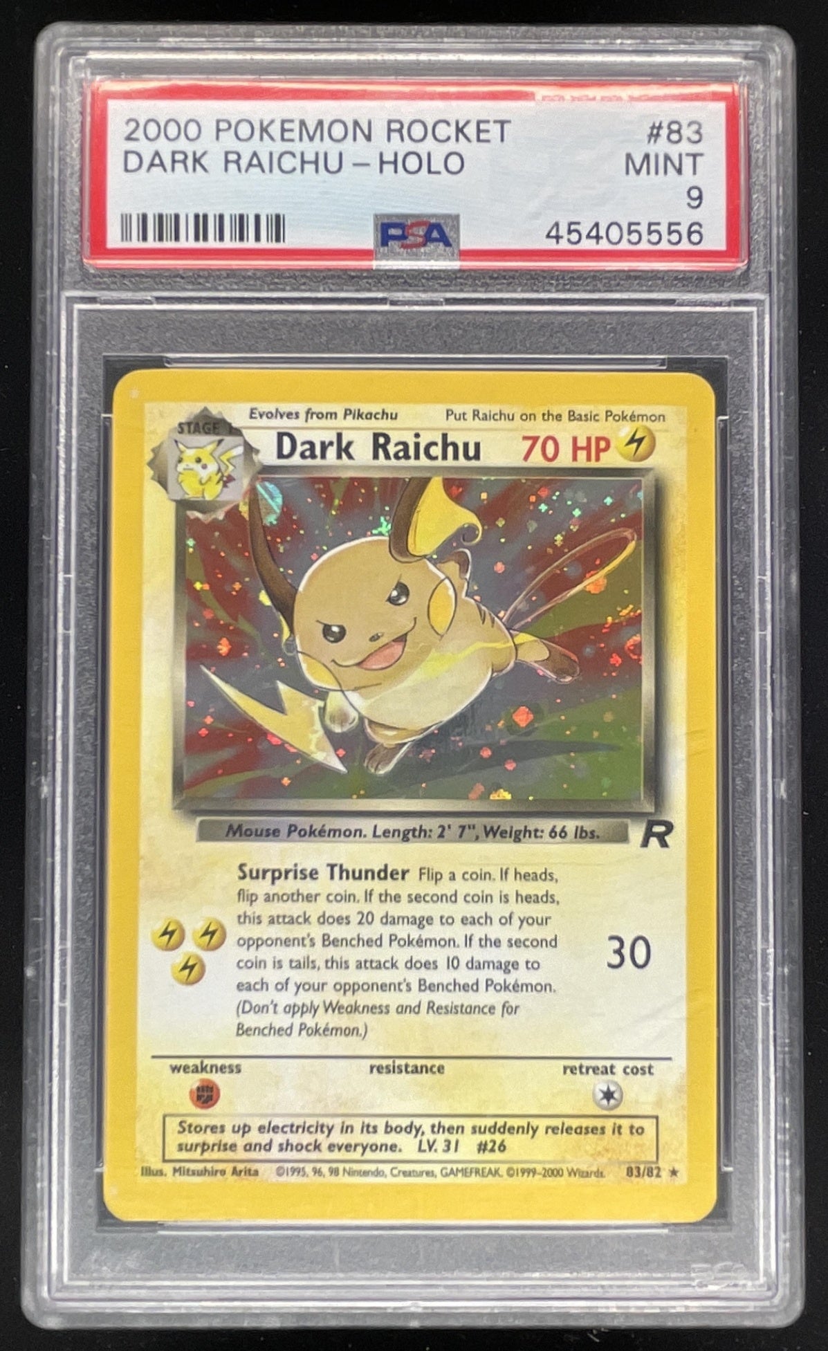 2000 Pokemon Team Rocket #83/82 Dark Raichu Holo PSA 9 – Burbank Cards