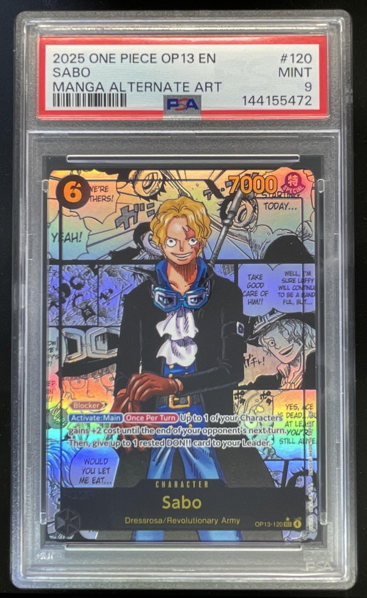 2025 One Piece OP13 EN #120 Sabo Manga Alternate Art PSA 9