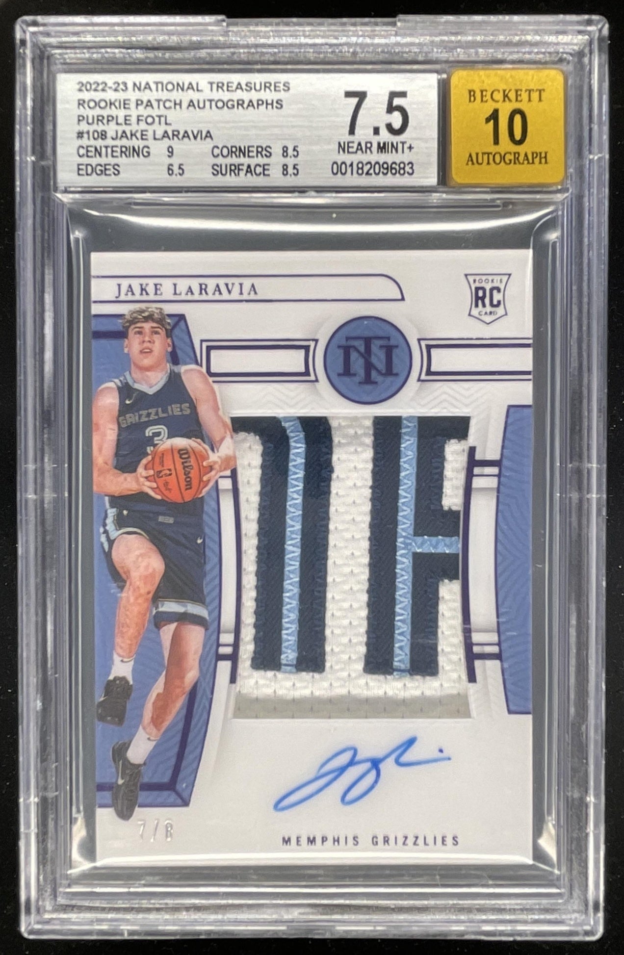 2022-23 National Treasures Purple FOTL #108 Jake LaRavia RC Auto