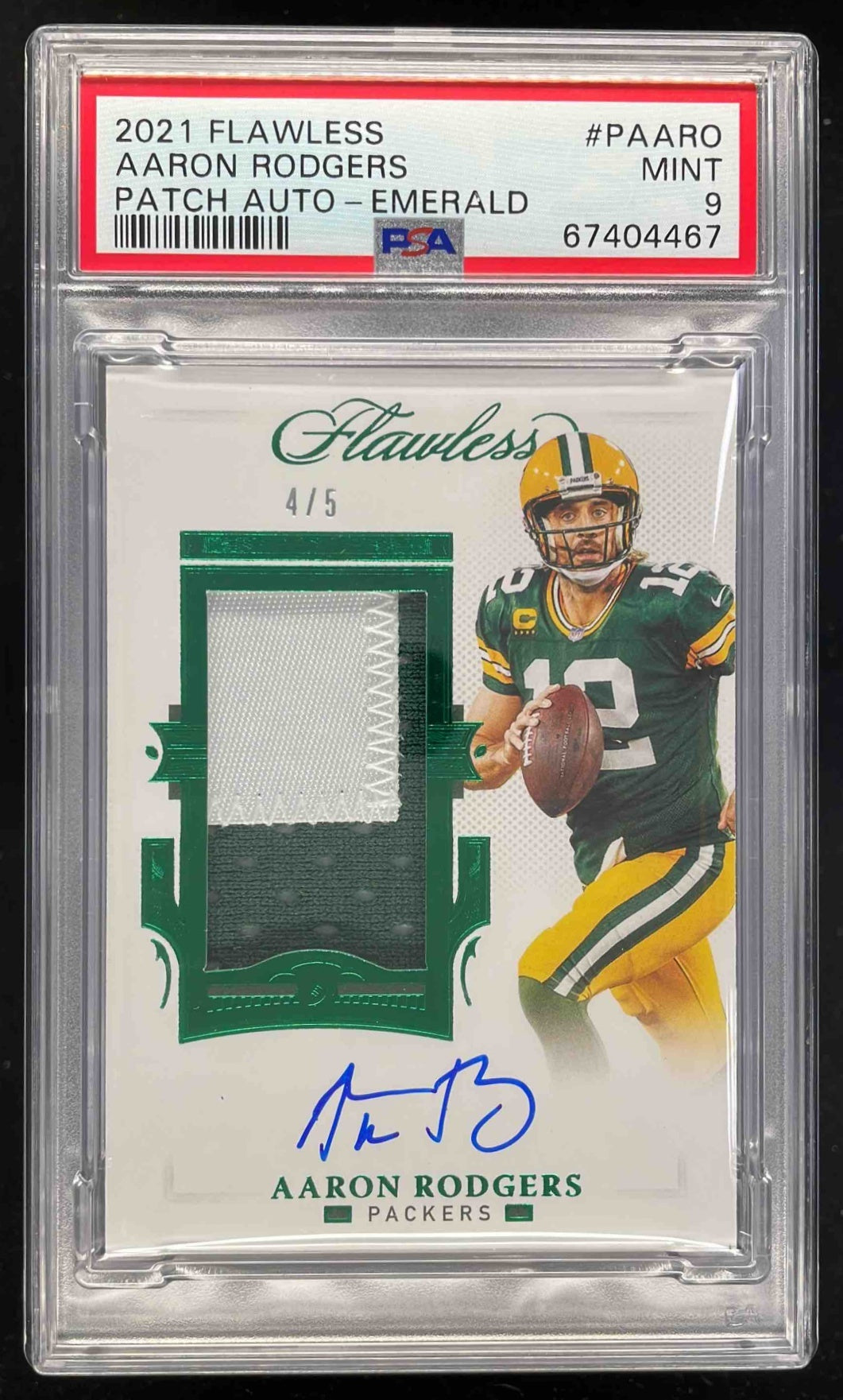 2021 Flawless Patch Emerald #PA-ARO Aaron Rodgers Auto /5 PSA 9