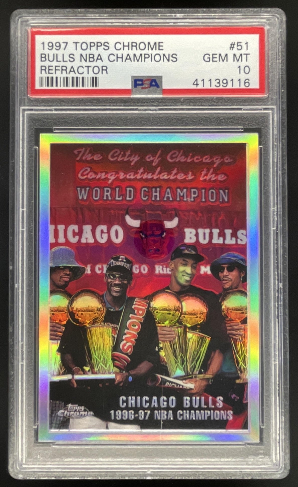 1997-98 Topps Chrome Refractors #51 Chicago Bulls 1996-97 NBA