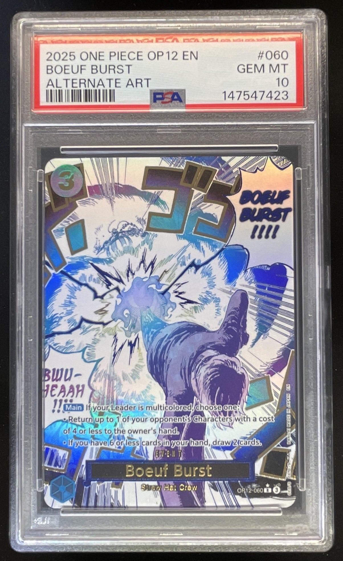 2025 One Piece OP12 EN #060 Boeuf Burst Alternate Art PSA 10