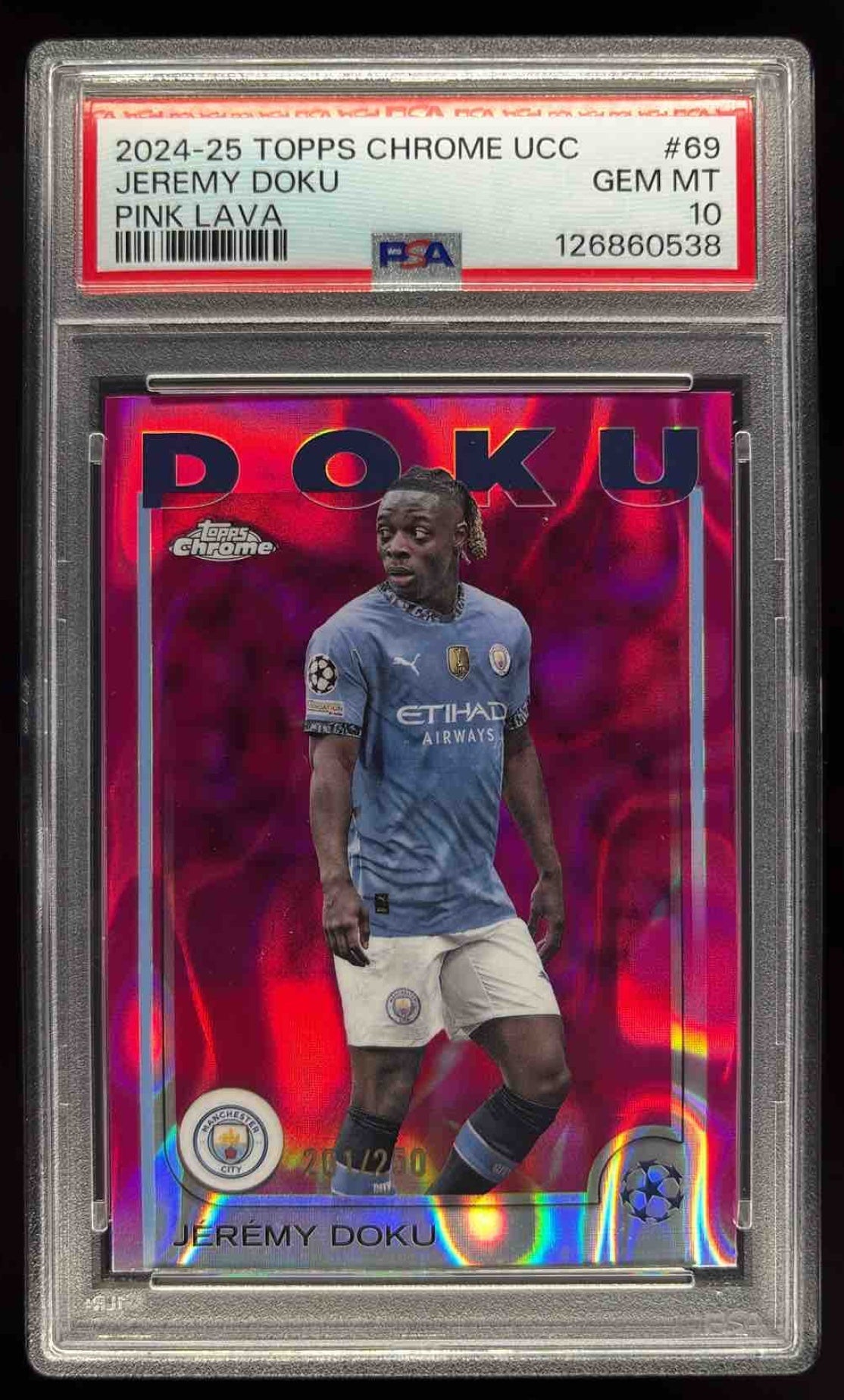 2024-25 Topps Chrome Pink Lava Refractor #69 Jeremy Doku /250 PSA