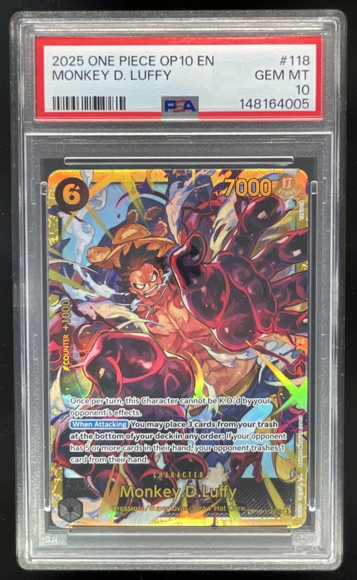 2025 One Piece OP10 EN #118 Monkey D Luffy PSA 10 – Burbank Cards