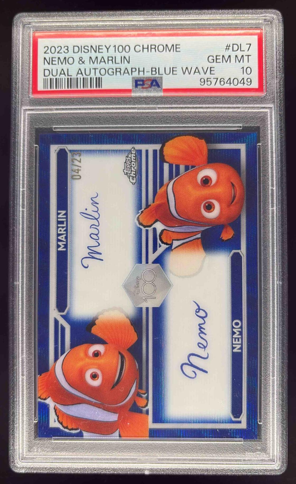 2023 Disney100 Chrome Dual Auto Blue Wave Nemo Marlin /23 PSA 10