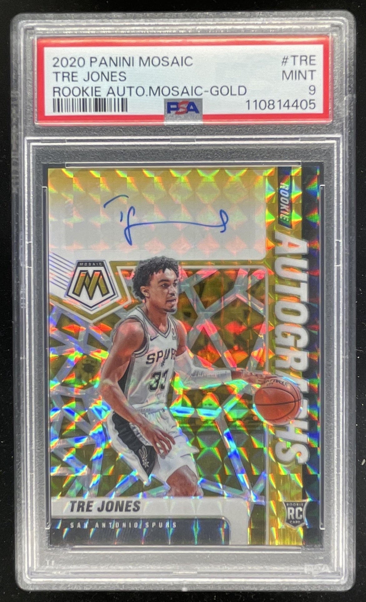 2020-21 Mosaic Mosaic Gold #RA-TRE Tre Jones RC Auto /10 PSA 9