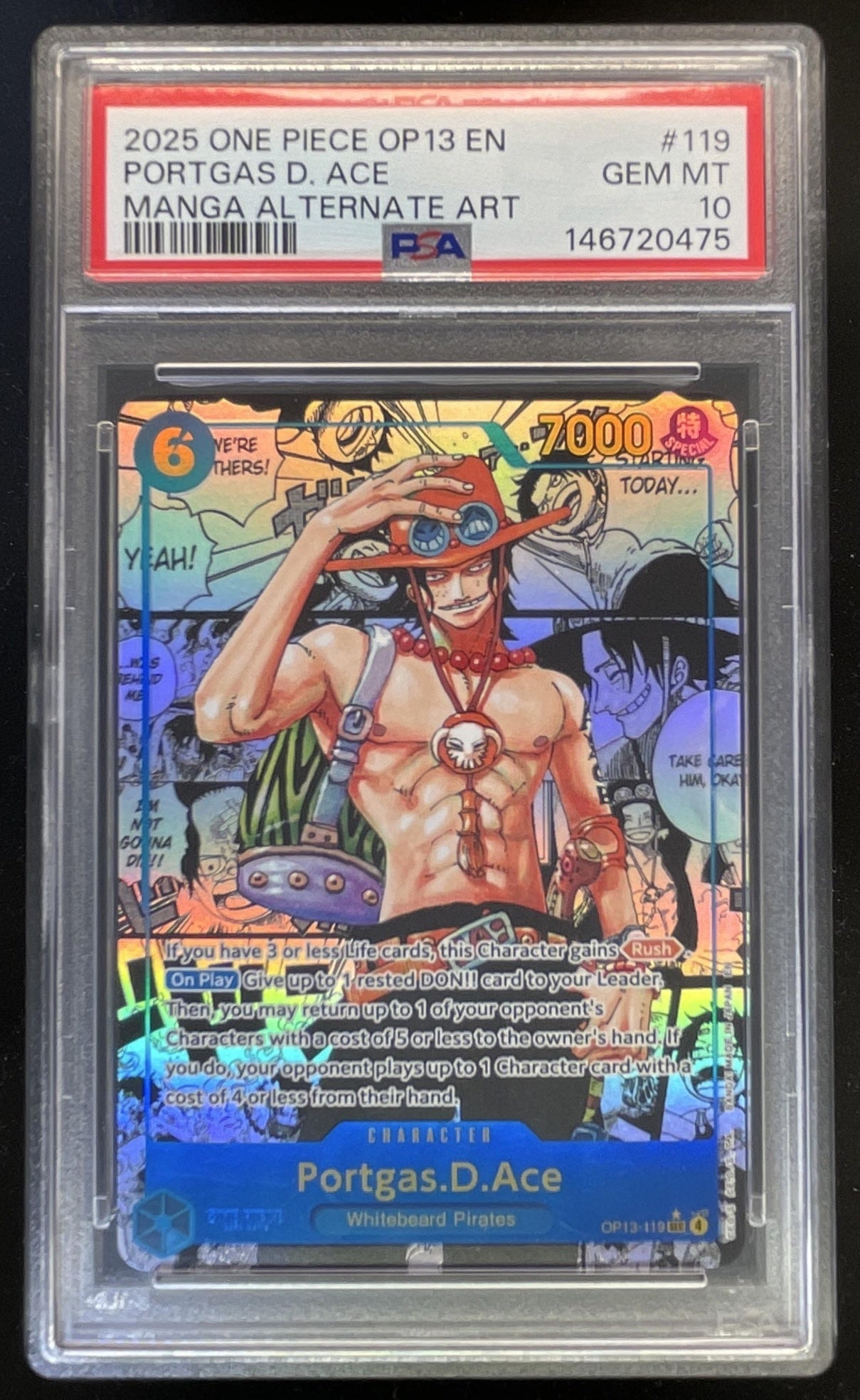 2025 One Piece OP13 EN #119 Portgas D Ace Manga Alternate Art PSA