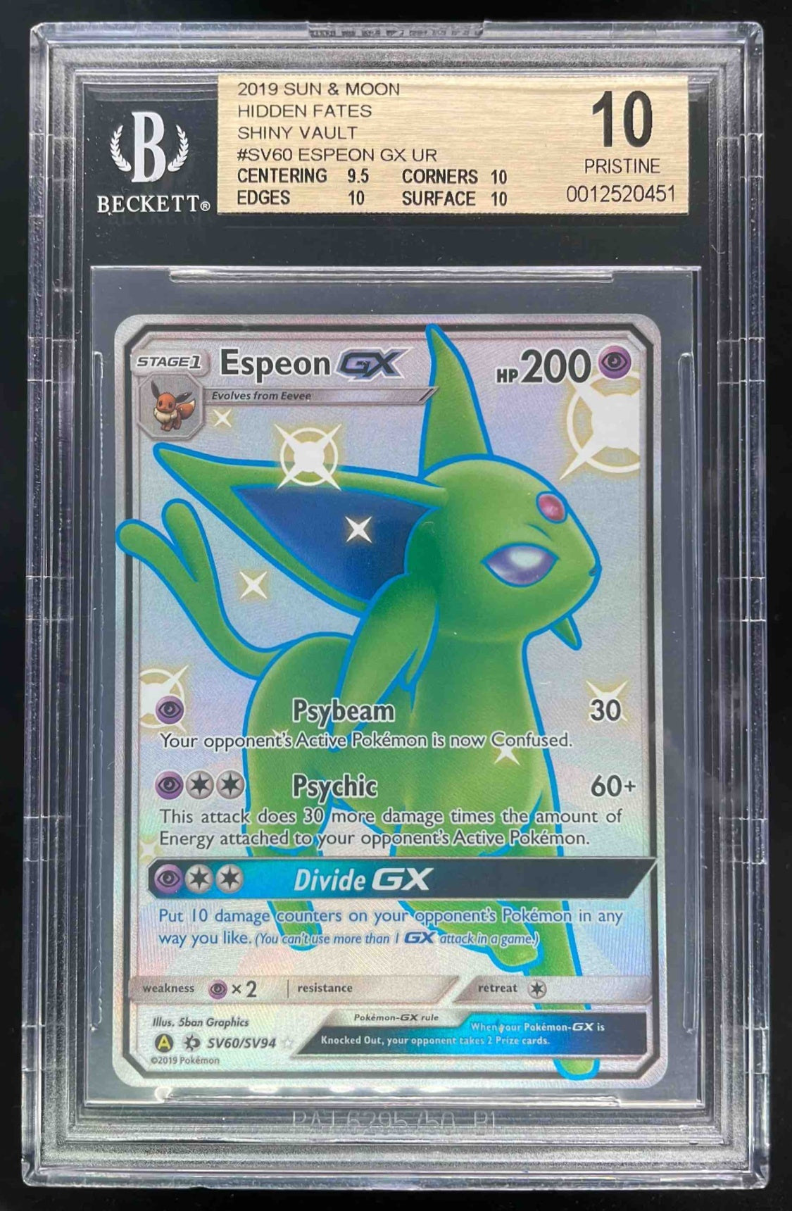 2019 Pokemon SM Hidden Fates #SV60/SV94 Espeon GX BGS 10 – Burbank