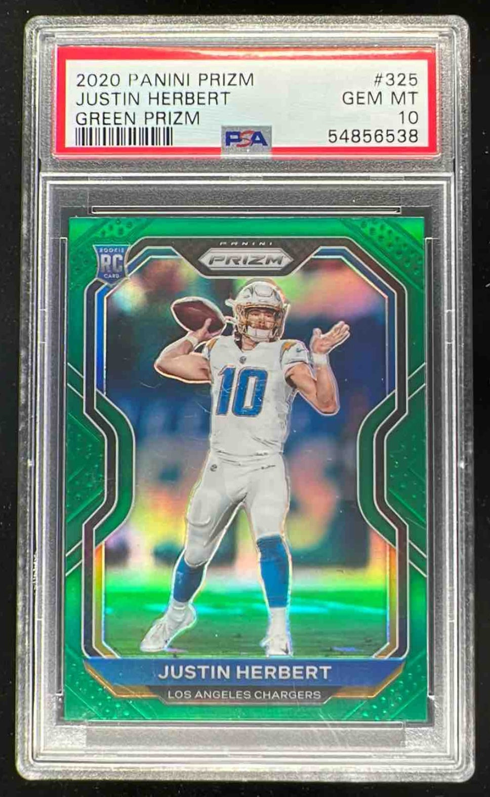 2020 Panini Prizm Prizm Green #325 Justin Herbert RC PSA 10
