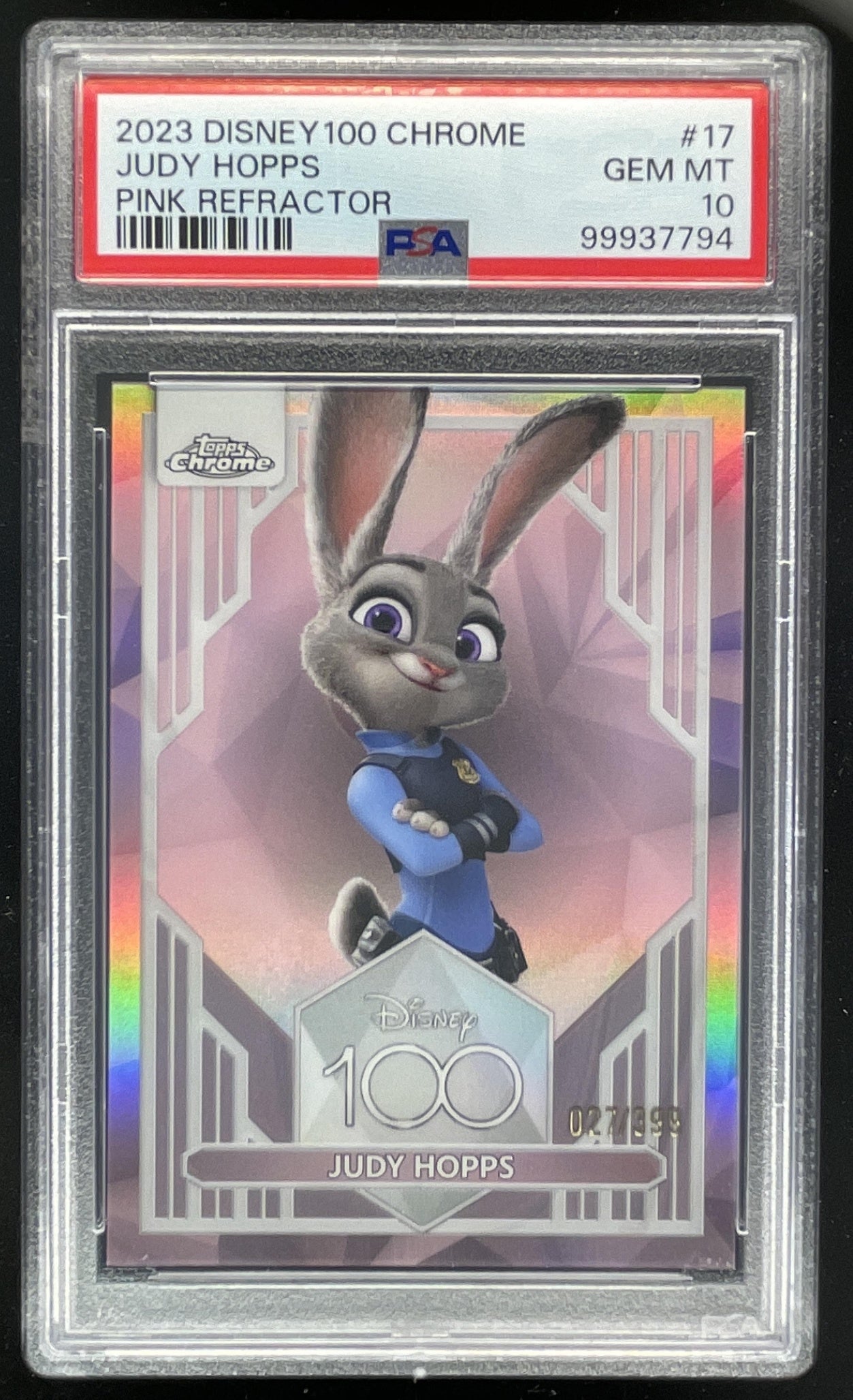 2023 Topps Chrome Disney 100 Pink Refractors #17 Judy Hopps /399
